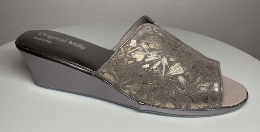 0112 Nappa Piombo a Fiori Suola Bufalo Ciabatte da camera Donna Original Milly Made in Italy