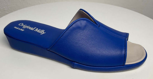 0120 Nappa e Camoscio Blu Suola Bufalo Ciabatte da camera Donna Original Milly Made in Italy