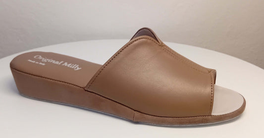 0120 Nappa e Camoscio Taupe Suola Bufalo Ciabatte da camera Donna Original Milly Made in Italy
