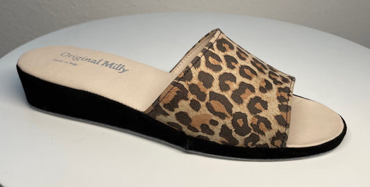 0203 Camoscio Leopardo Suola Bufalo Ciabatte da camera Donna Original Milly Made in Italy