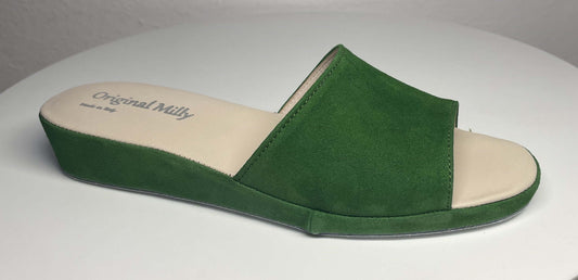 0203 Camoscio Verde Suola Bufalo Ciabatte da camera Donna Original Milly Made in Italy