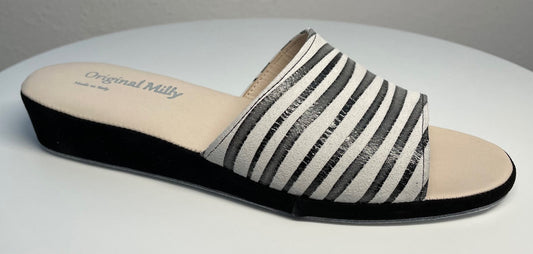 0203 Camoscio zebrato Nero Suola Bufalo Ciabatte da camera Donna Original Milly Made in Italy