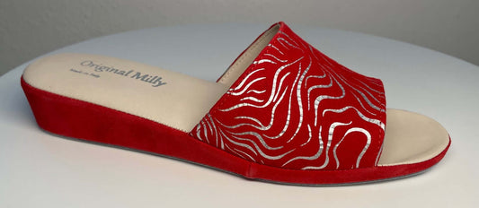 0203 Camoscio zebrato Rosso Suola Bufalo Ciabatte da camera Donna Original Milly Made in Italy