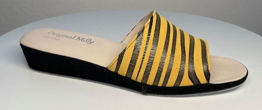 0203 Camoscio zebrato senape Suola Bufalo Ciabatte da camera Donna Original Milly Made in Italy