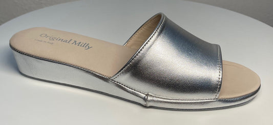 0203 Nappa Argento Suola Bufalo Ciabatte da camera Donna Original Milly Made in Italy