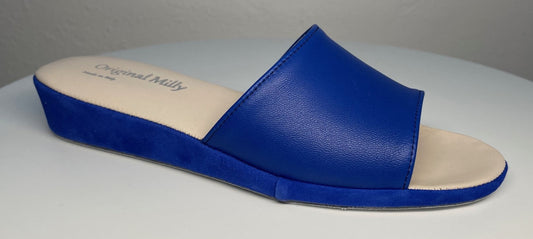 0203 Nappa e Camoscio Blu Suola Bufalo Ciabatte da camera Donna Original Milly Made in Italy