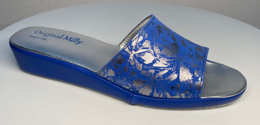 0204 Camoscio Blu a fiori Suola Bufalo Ciabatte da camera Donna Original Milly Made in Italy