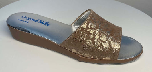 0204 Camoscio Taupe a fiori Suola Bufalo Ciabatte da camera Donna Original Milly Made in Italy