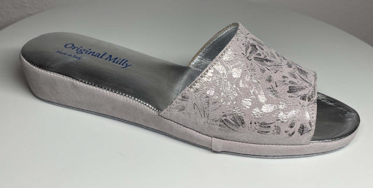 0204 Camoscio a Fiori Peonia Suola Bufalo Ciabatte da camera Donna Original Milly Made in Italy