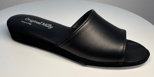 0205 Nappa e Camoscio Nero Suola Bufalo Ciabatte da camera Donna Original Milly Made in Italy