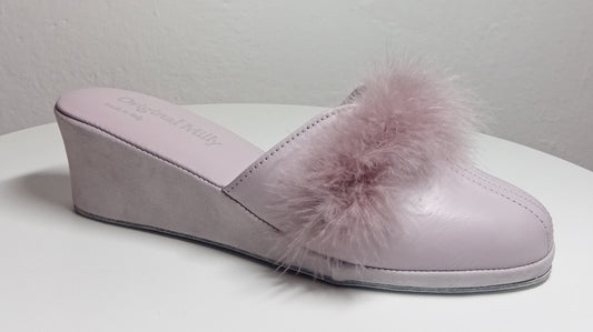 0300 Nappa e Camoscio Peonia con Piuma Suola Bufalo Ciabatte da camera Donna Original Milly Made in Italy