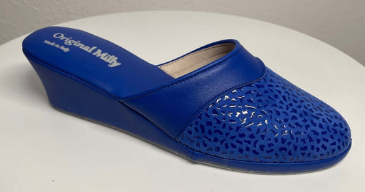 0350 Camoscio Blu Suola Bufalo Ciabatte da camera Donna Original Milly Made in Italy