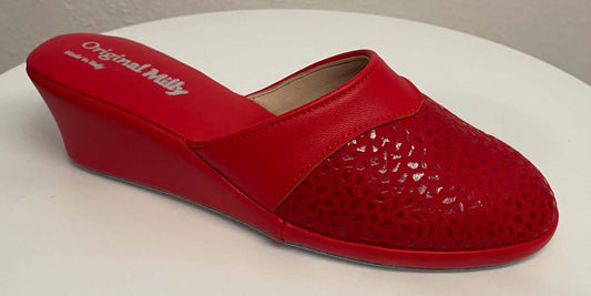 0350 Camoscio Rosso Suola Bufalo Ciabatte da camera Donna Original Milly Made in Italy