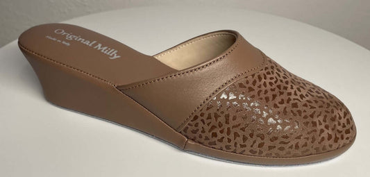 0350 Camoscio Taupe Suola Bufalo Ciabatte da camera Donna Original Milly Made in Italy