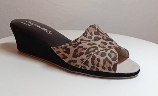 0403 Camoscio Leopardo Suola Bufalo Ciabatte da camera Donna Original Milly Made in Italy