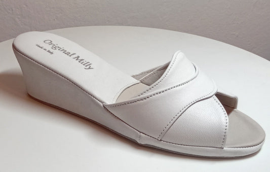 0403 Nappa e Camoscio Bianco Suola Bufalo Ciabatte da camera Donna Original Milly Made in Italy