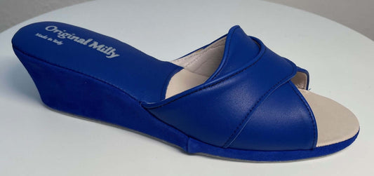 0403 Nappa e Camoscio Blu Suola Bufalo Ciabatte da camera Donna Original Milly Made in Italy