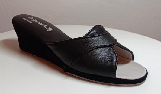 0403 Nappa e Camoscio Nero Suola Bufalo Ciabatte da camera Donna Original Milly Made in Italy