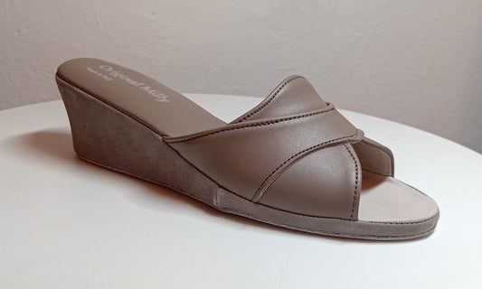 0403 Nappa e Camoscio Taupe Suola Bufalo Ciabatte da camera Donna Original Milly Made in Italy
