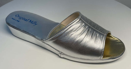 0705 Nappa Argento Suola Bufalo Ciabatte da camera Donna Original Milly Made in Italy