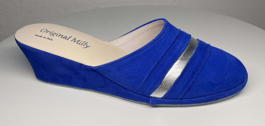 0706 Camoscio Blu Suola Bufalo Ciabatte da camera Donna Original Milly Made in Italy