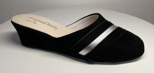 0706 Camoscio Nero Suola Bufalo Ciabatte da camera Donna Original Milly Made in Italy