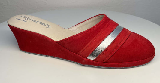 0706 Camoscio Rosso Suola Bufalo Ciabatte da camera Donna Original Milly Made in Italy