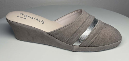 0706 Camoscio Taupe Suola Bufalo Ciabatte da camera Donna Original Milly Made in Italy