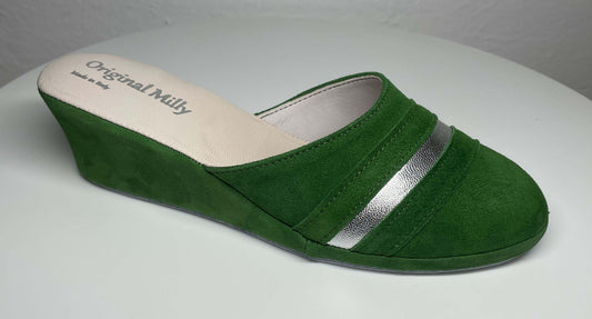 0706 Camoscio Verde Suola Bufalo Ciabatte da camera Donna Original Milly Made in Italy