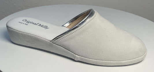 0720 Camoscio Bianco Suola Bufalo Ciabatte da camera Donna Original Milly Made in Italy