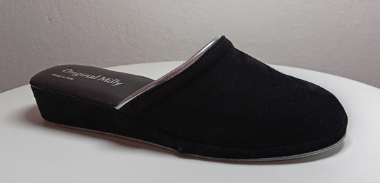 0720 Camoscio Nero Suola Bufalo Ciabatte da camera Donna Original Milly Made in Italy