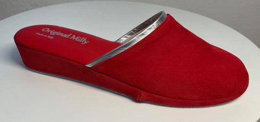 0720 Camoscio Rosso Suola Bufalo Ciabatte da camera Donna Original Milly Made in Italy