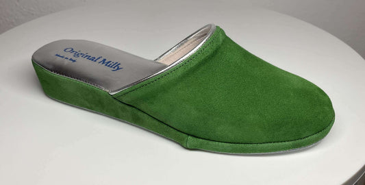 0720 Camoscio Verde Suola Bufalo Ciabatte da camera Donna Original Milly Made in Italy