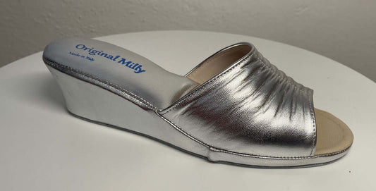 0805 Nappa Argento Suola Bufalo Ciabatte da camera Donna Original Milly Made in Italy