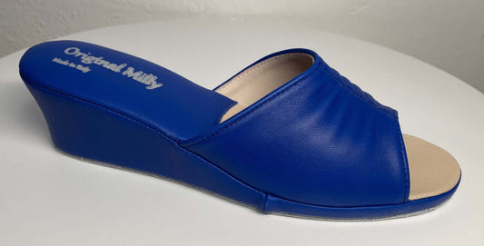 0805 Nappa e Camoscio Blu Suola Bufalo Ciabatte da camera Donna Original Milly Made in Italy