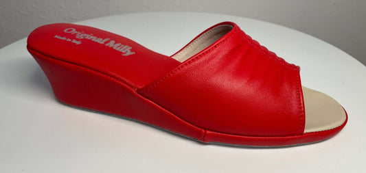 0805 Nappa e Camoscio Rosso Suola Bufalo Ciabatte da camera Donna Original Milly Made in Italy