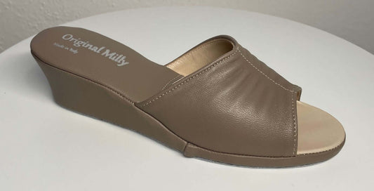 0805 Nappa e Camoscio Taupe Suola Bufalo Ciabatte da camera Donna Original Milly Made in Italy