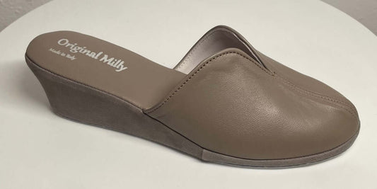 1000 Nappa e Camoscio Taupe Suola Bufalo Ciabatte da camera Donna Original Milly Made in Italy