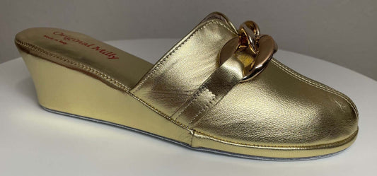 1001 Nappa Oro con catena in Oro suola Bufalo Ciabatte da camera Donna Original Milly Made in Italy