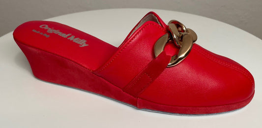 1001 Nappa e Camoscio Rosso con catena in Oro suola Bufalo Ciabatte da camera Donna Original Milly Made in Italy