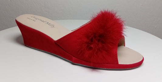 102 Camoscio Rosso con piuma suola Bufalo Ciabatte da camera Donna Original Milly Made in Italy - Foto N 2