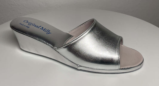 103 Ecopelle Argento Suola Bufalo Ciabatte da camera Donna Original Milly Made in Italy