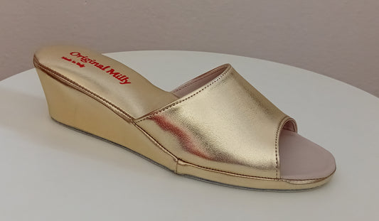 103 Ecopelle Oro Suola Bufalo Ciabatte da camera Donna Original Milly Made in Italy