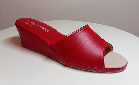 103 Ecopelle Rosso Suola Bufalo Ciabatte da camera Donna Original Milly Made in Italy