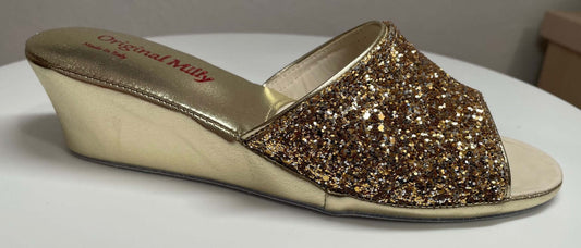 104 Ecopelle Glitter Oro Suola Bufalo Ciabatte da camera Donna Original Milly Made in Italy