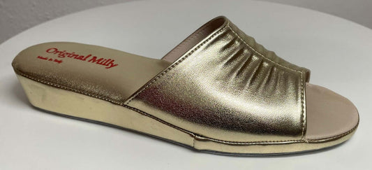 1075 Ecopelle Oro Suola Bufalo Ciabatte da camera Donna Original Milly Made in Italy