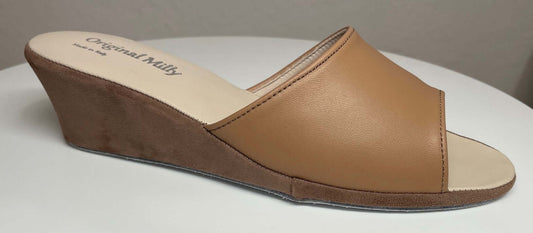 1103 Nappa e Camoscio Taupe suola Bufalo Ciabatte da camera Donna Original Milly Made in Italy