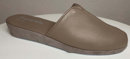 1200 Nappa e Camoscio Taupe suola Bufalo Ciabatte da camera Donna Original Milly Made in Italy