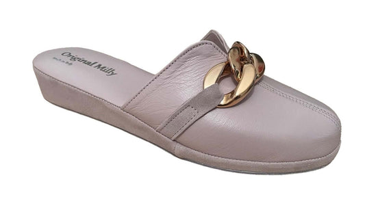 1201 Nappa e Camoscio Peonia con catena Oro suola Bufalo Ciabatte da camera Donna Original Milly Made in Italy