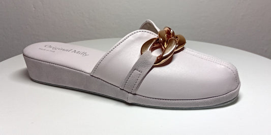 1201 Nappa e Camoscio Peonia con catena Oro suola Bufalo Ciabatte da camera Donna Original Milly Made in Italy